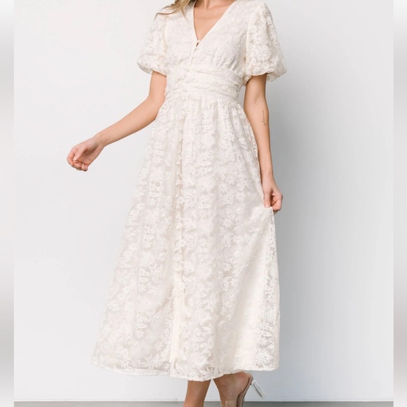 Baltic Born Dresses & Skirts - Baltic Born Edwina Lace Midi Dress Cream Ivory puff Sleeves Size XL
